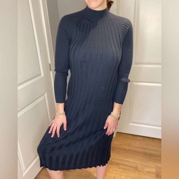 Paper Label Wide Rib Navy Dress - Picture 2 of 3